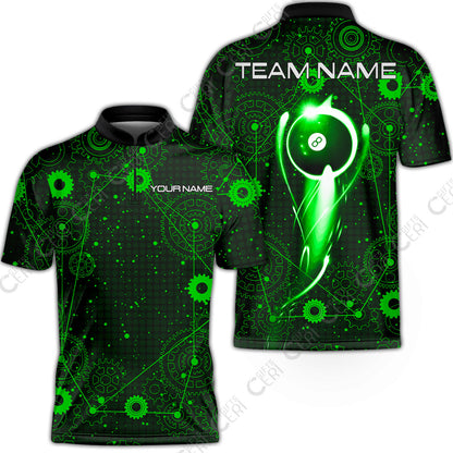 Customized Billiards Stand Collar Quarter-Zip Short Sleeve Jersey, Personalized 8 Ball Lighting Gear Pattern Jersey