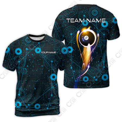 Customized Billiards T-Shirt, Personalized Billiard 8 Ball Lighting Gear Pattern Jersey Gift For Billiard Players