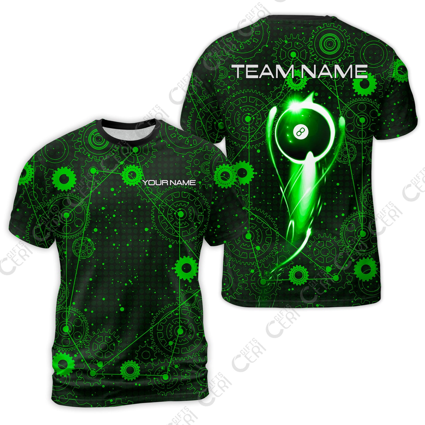 Customized Billiards T-Shirt, Personalized Billiard 8 Ball Lighting Gear Pattern Jersey Gift For Billiard Players