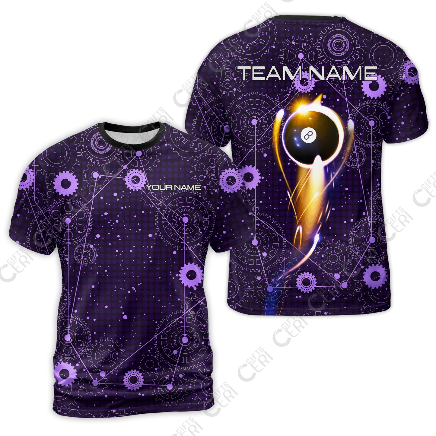 Customized Billiards T-Shirt, Personalized Billiard 8 Ball Lighting Gear Pattern Jersey Gift For Billiard Players