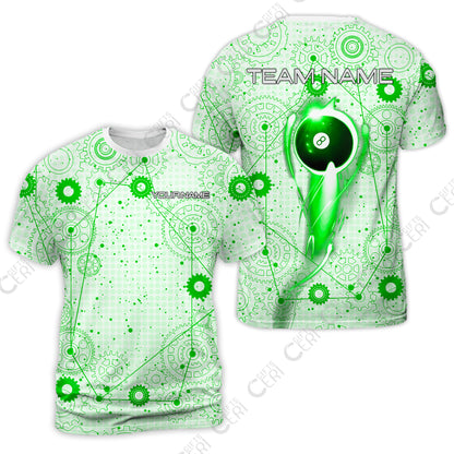 Customized Billiards T-Shirt, Personalized Billiard 8 Ball Lighting Gear Pattern Jersey Gift For Billiard Players