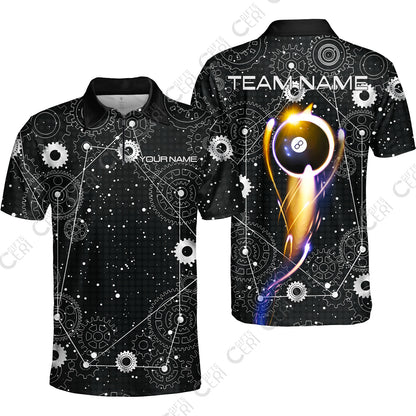 Customized Billiards Quarter-Zip Polo Shirt, Personalized 8 Ball Lighting Gear Pattern Jersey Gift For Billiard Players