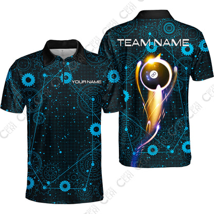 Customized Billiards Quarter-Zip Polo Shirt, Personalized 8 Ball Lighting Gear Pattern Jersey Gift For Billiard Players