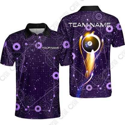 Customized Billiards Quarter-Zip Polo Shirt, Personalized 8 Ball Lighting Gear Pattern Jersey Gift For Billiard Players