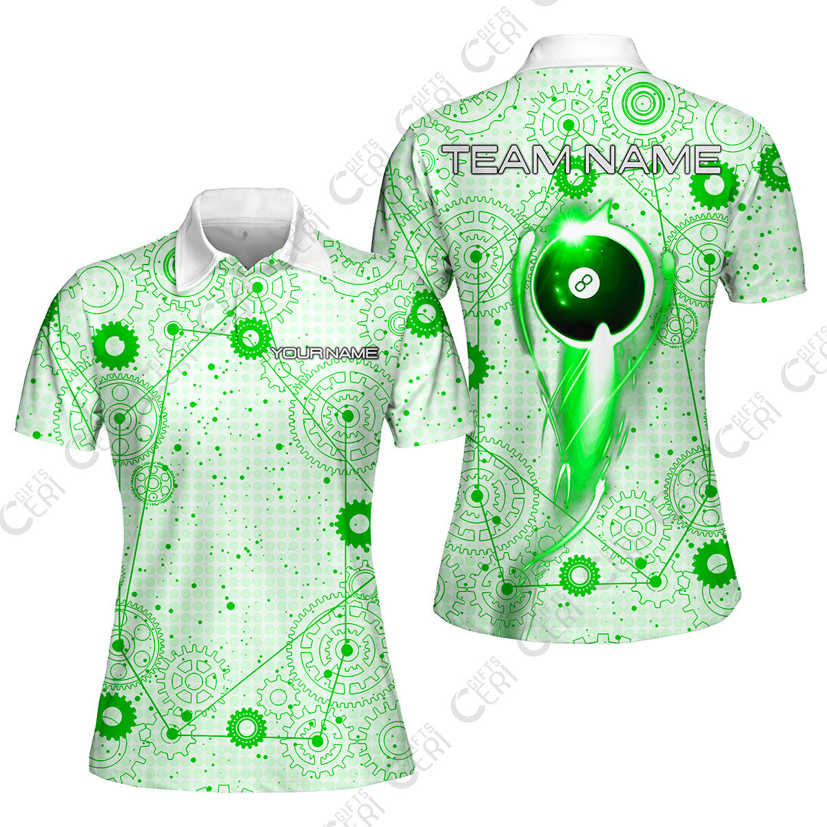 Customized Billiards Women Polo Shirt, Personalized 8 Ball Lighting Gear Pattern Jersey Gift For Billiard Players