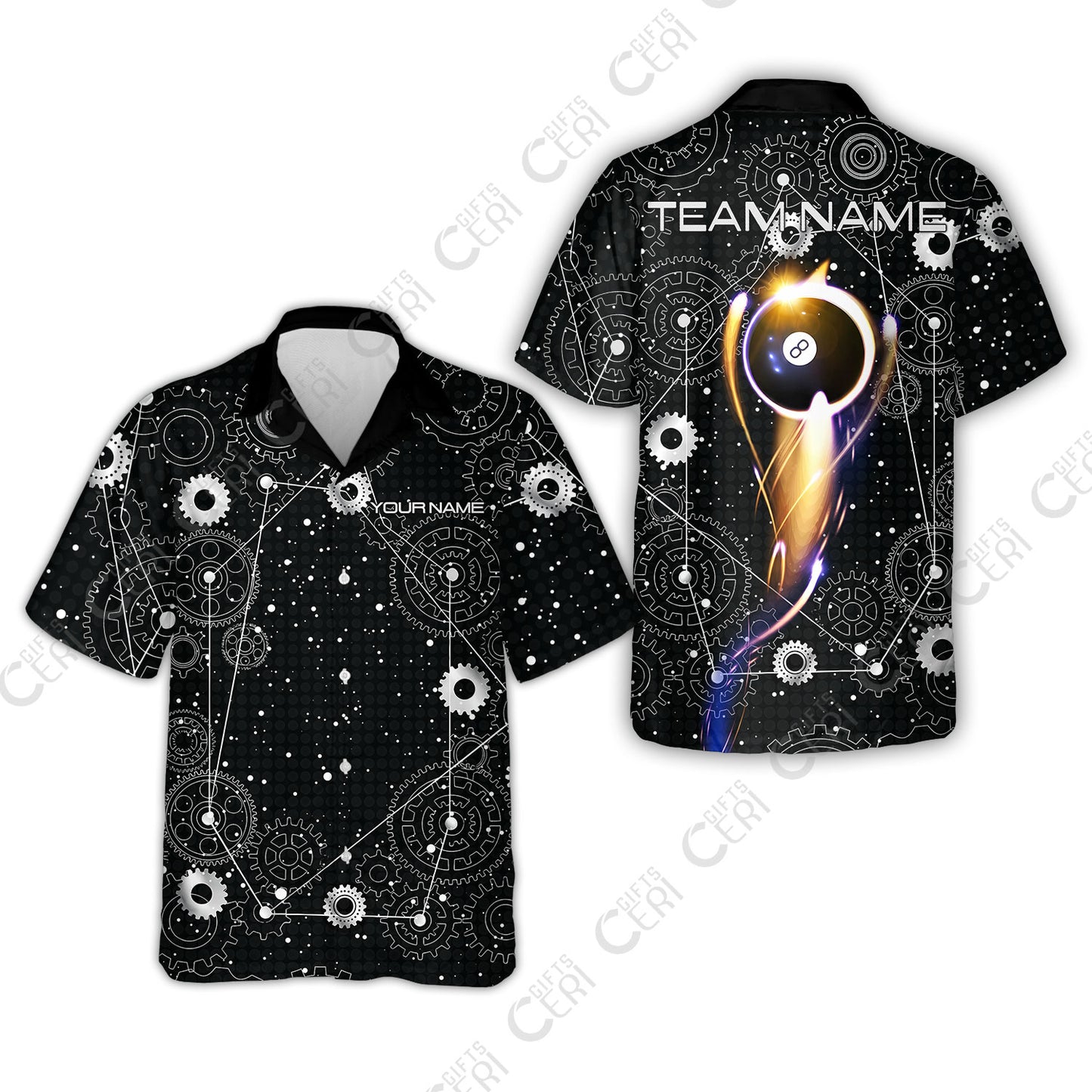 Customized Billiards Hawaiian Shirt, Personalized Billiard 8 Ball Lighting Gear Pattern Jersey Gift For Billiard Players