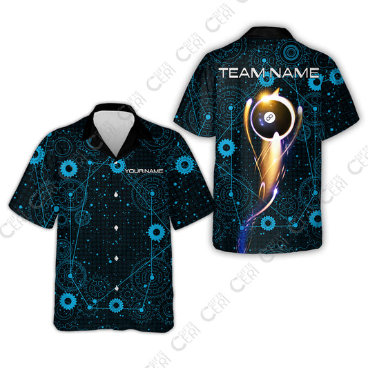 Customized Billiards Hawaiian Shirt, Personalized Billiard 8 Ball Lighting Gear Pattern Jersey Gift For Billiard Players