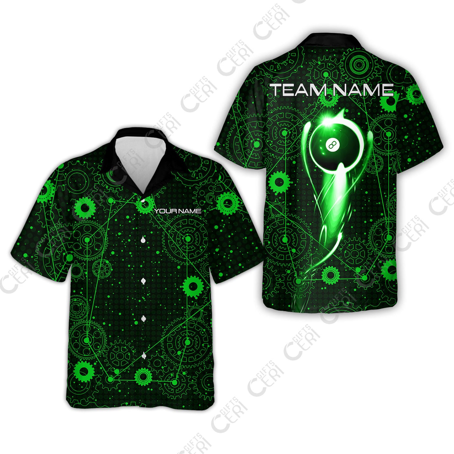 Customized Billiards Hawaiian Shirt, Personalized Billiard 8 Ball Lighting Gear Pattern Jersey Gift For Billiard Players