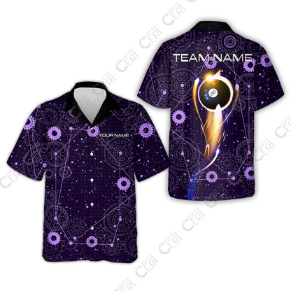 Customized Billiards Hawaiian Shirt, Personalized Billiard 8 Ball Lighting Gear Pattern Jersey Gift For Billiard Players