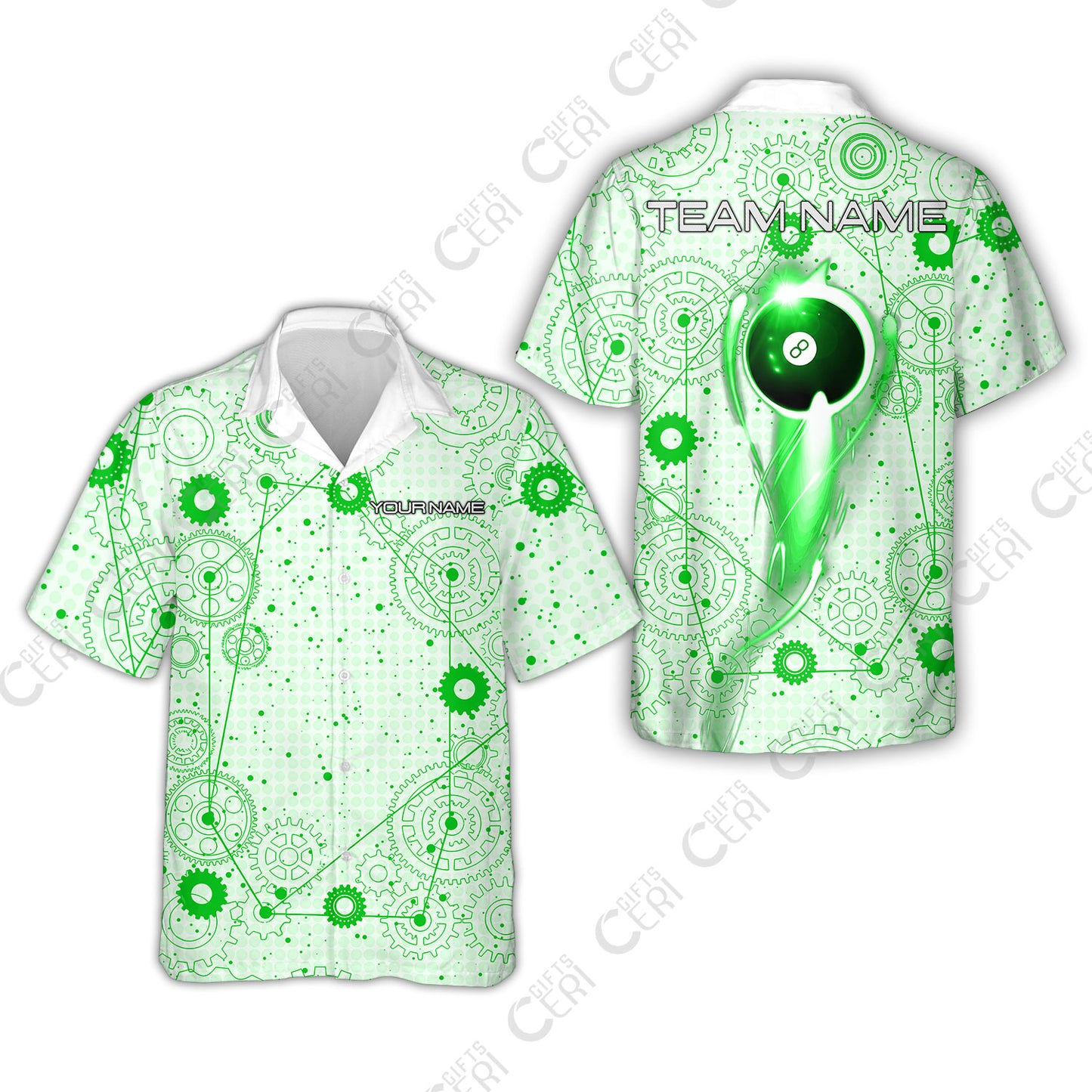 Customized Billiards Hawaiian Shirt, Personalized Billiard 8 Ball Lighting Gear Pattern Jersey Gift For Billiard Players