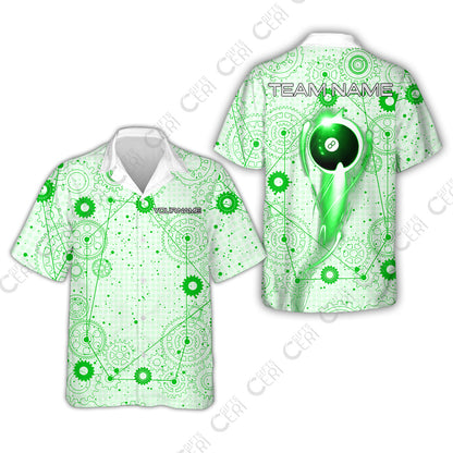 Customized Billiards Hawaiian Shirt, Personalized Billiard 8 Ball Lighting Gear Pattern Jersey Gift For Billiard Players