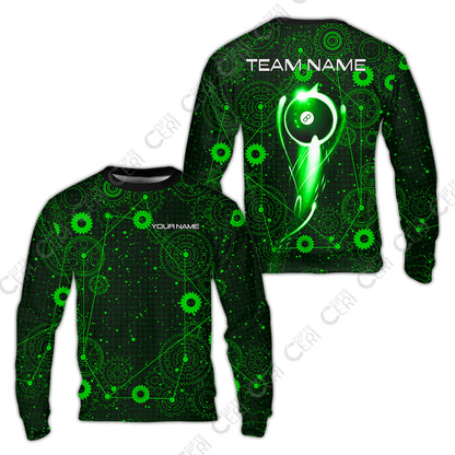 Customized Billiards Sweatshirt, Personalized Billiard 8 Ball Lighting Gear Pattern Jersey Gift For Billiard Players