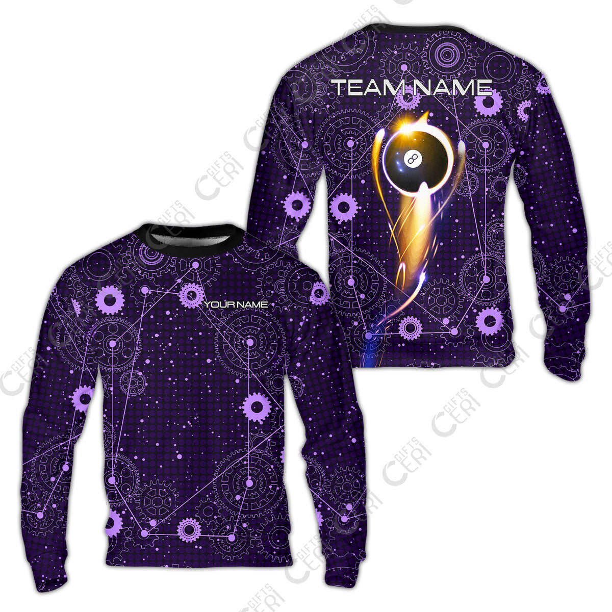 Customized Billiards Sweatshirt, Personalized Billiard 8 Ball Lighting Gear Pattern Jersey Gift For Billiard Players