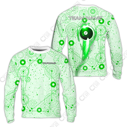 Customized Billiards Sweatshirt, Personalized Billiard 8 Ball Lighting Gear Pattern Jersey Gift For Billiard Players