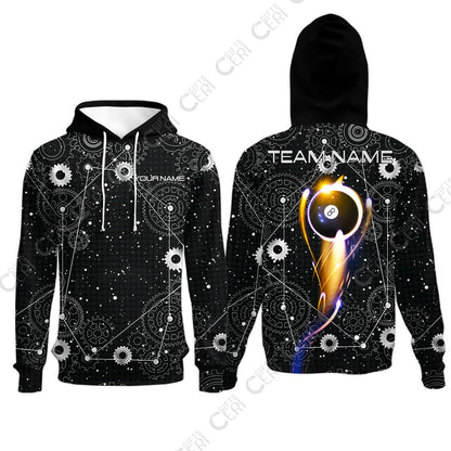 Customized Billiards Hoodies, Personalized Billiard 8 Ball Lighting Gear Pattern Jersey Gift For Billiard Players