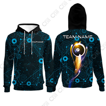 Customized Billiards Hoodies, Personalized Billiard 8 Ball Lighting Gear Pattern Jersey Gift For Billiard Players