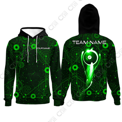 Customized Billiards Hoodies, Personalized Billiard 8 Ball Lighting Gear Pattern Jersey Gift For Billiard Players