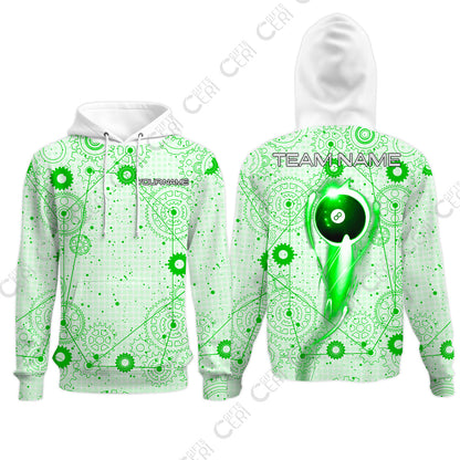 Customized Billiards Hoodies, Personalized Billiard 8 Ball Lighting Gear Pattern Jersey Gift For Billiard Players