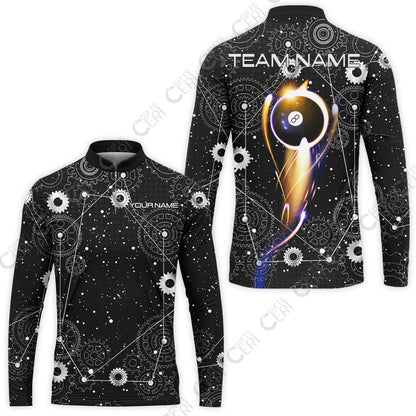Customized Billiards Stand Collar Quarter-Zip Long Sleeve Jersey, Personalized 8 Ball Lighting Gear Pattern Jersey