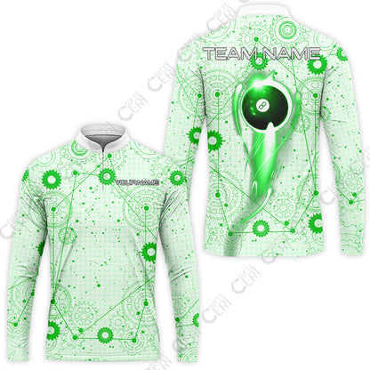Customized Billiards Stand Collar Quarter-Zip Long Sleeve Jersey, Personalized 8 Ball Lighting Gear Pattern Jersey