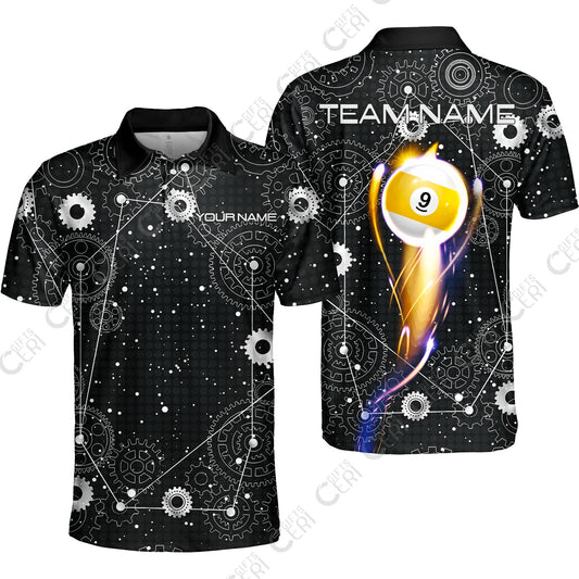 Customized Billiards Unisex Polo Shirt, Personalized 9 Ball Lighting Gear Pattern Jersey Gift For Billiard Players