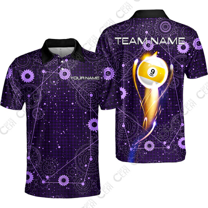 Customized Billiards Unisex Polo Shirt, Personalized 9 Ball Lighting Gear Pattern Jersey Gift For Billiard Players