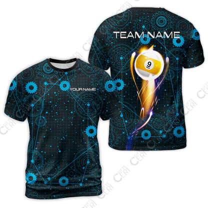 Customized Billiards T-Shirt, Personalized Billiard 9 Ball Lighting Gear Pattern Jersey Gift For Billiard Players