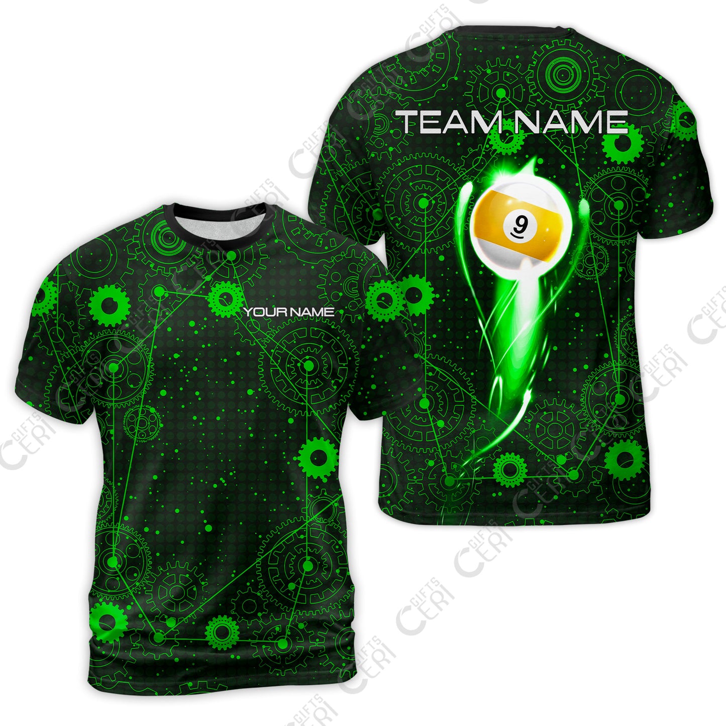 Customized Billiards T-Shirt, Personalized Billiard 9 Ball Lighting Gear Pattern Jersey Gift For Billiard Players