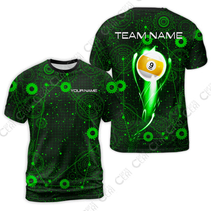 Customized Billiards T-Shirt, Personalized Billiard 9 Ball Lighting Gear Pattern Jersey Gift For Billiard Players