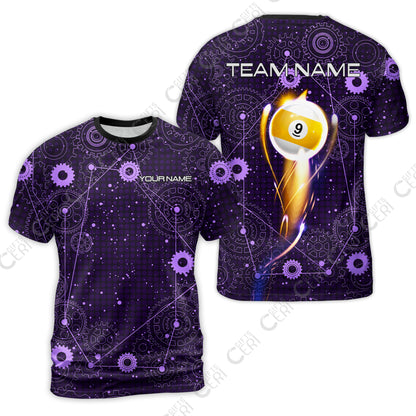 Customized Billiards T-Shirt, Personalized Billiard 9 Ball Lighting Gear Pattern Jersey Gift For Billiard Players