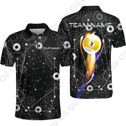 Customized Billiards Quarter-Zip Polo Shirt, Personalized 9 Ball Lighting Gear Pattern Jersey Gift For Billiard Players