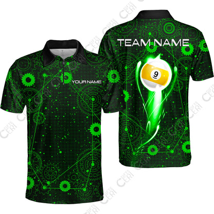 Customized Billiards Quarter-Zip Polo Shirt, Personalized 9 Ball Lighting Gear Pattern Jersey Gift For Billiard Players