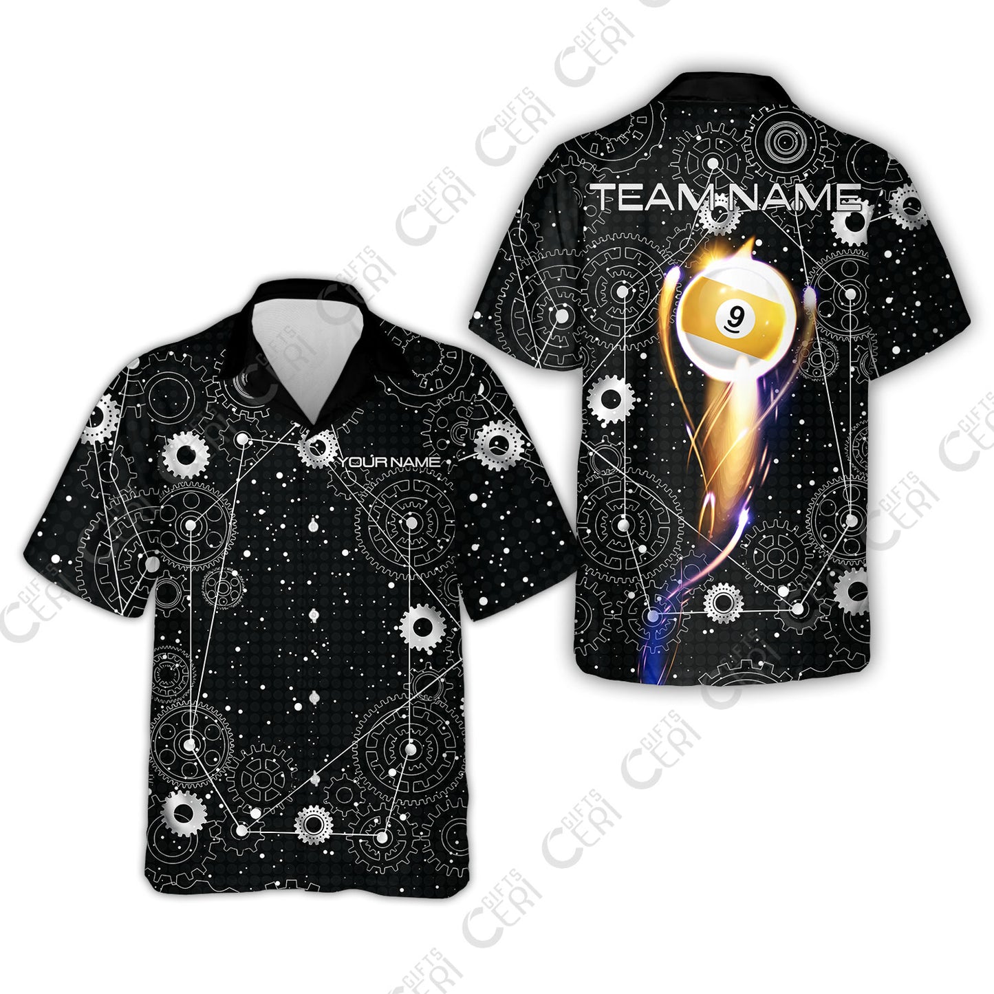 Customized Billiards Hawaiian Shirt, Personalized Billiard 9 Ball Lighting Gear Pattern Jersey Gift For Billiard Players