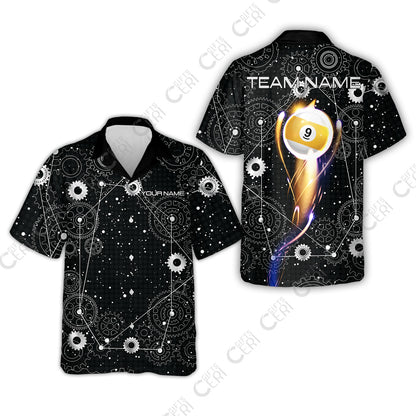 Customized Billiards Hawaiian Shirt, Personalized Billiard 9 Ball Lighting Gear Pattern Jersey Gift For Billiard Players