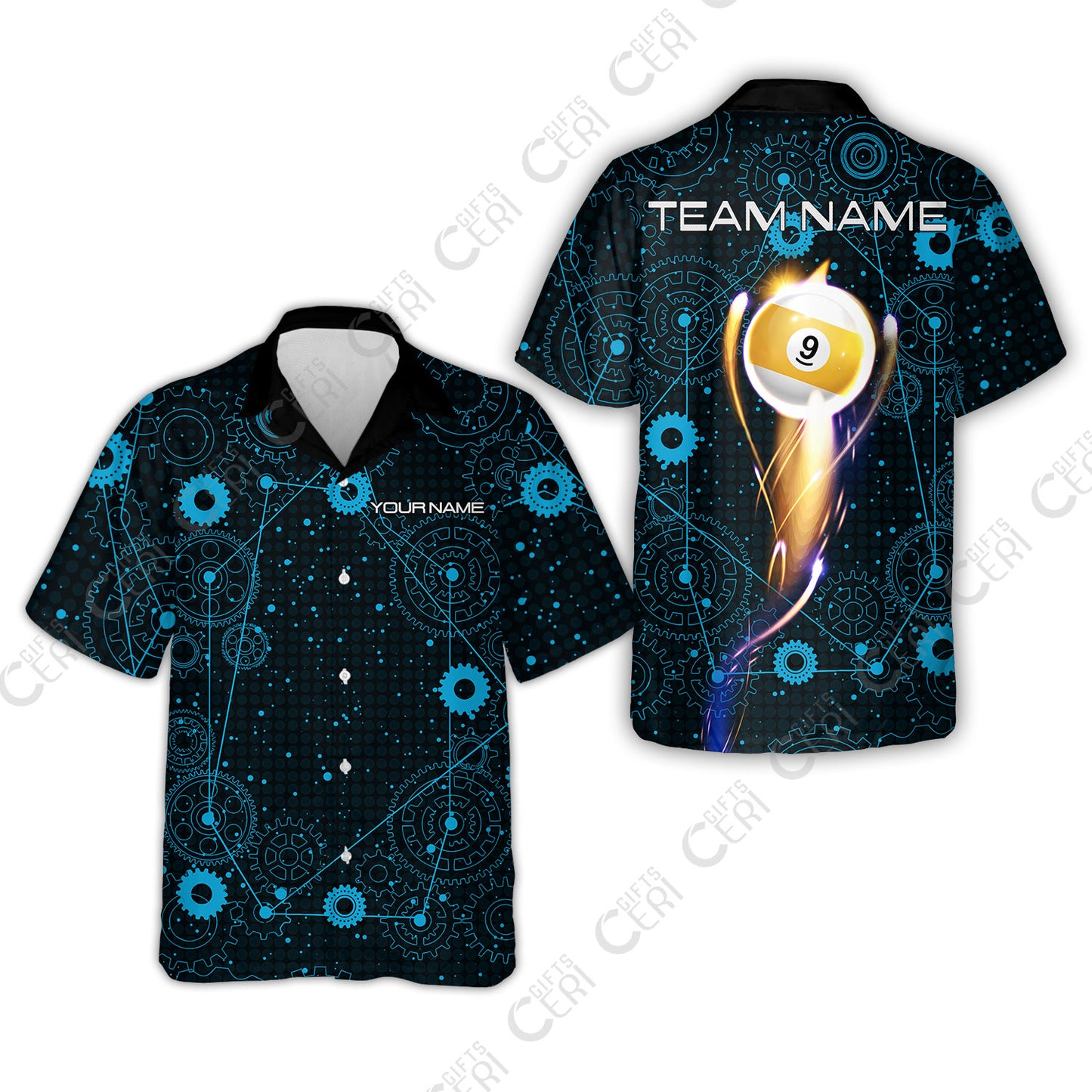Customized Billiards Hawaiian Shirt, Personalized Billiard 9 Ball Lighting Gear Pattern Jersey Gift For Billiard Players