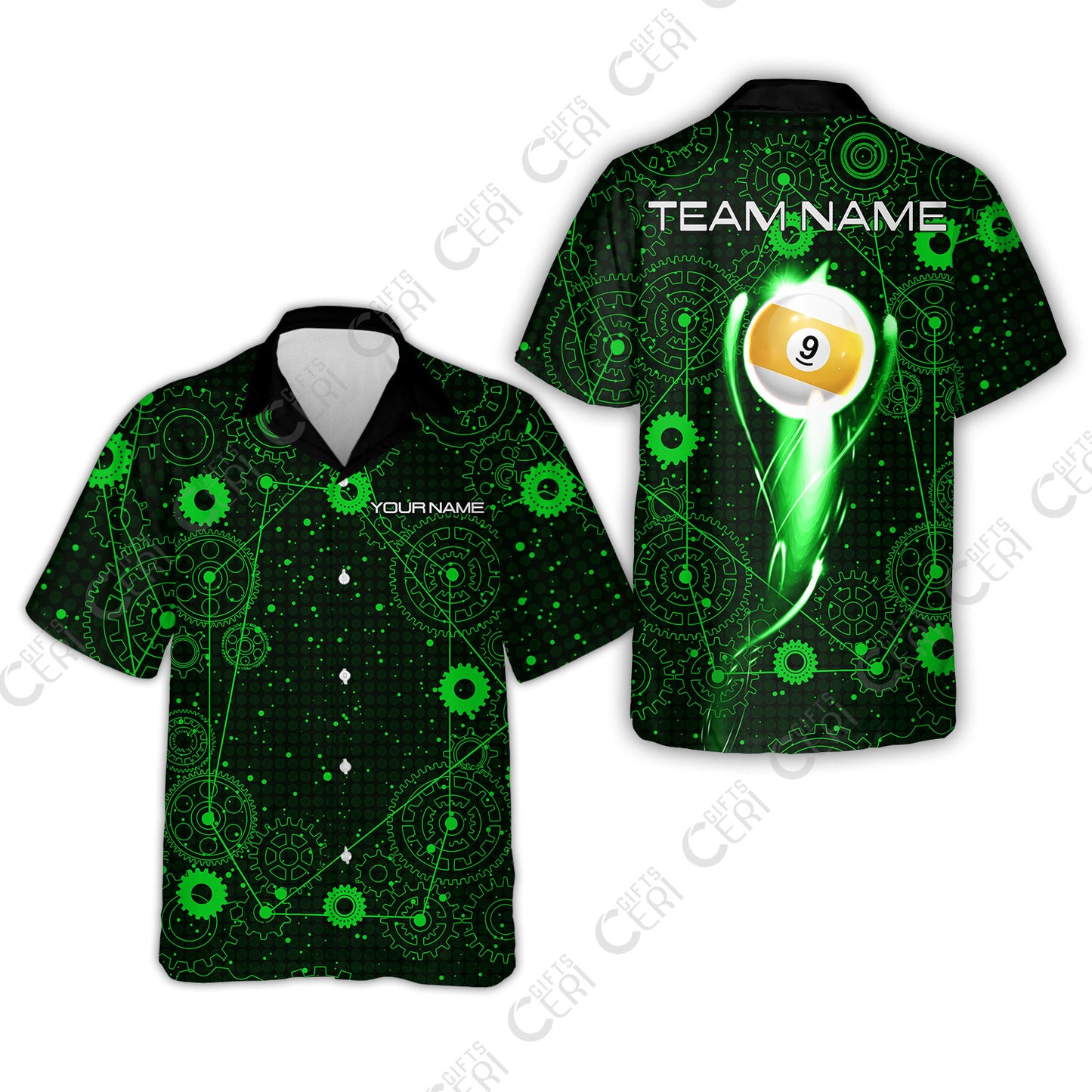 Customized Billiards Hawaiian Shirt, Personalized Billiard 9 Ball Lighting Gear Pattern Jersey Gift For Billiard Players