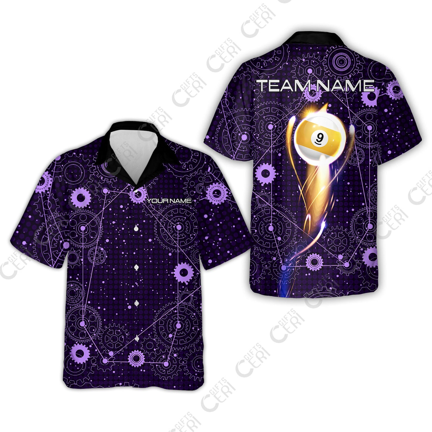 Customized Billiards Hawaiian Shirt, Personalized Billiard 9 Ball Lighting Gear Pattern Jersey Gift For Billiard Players