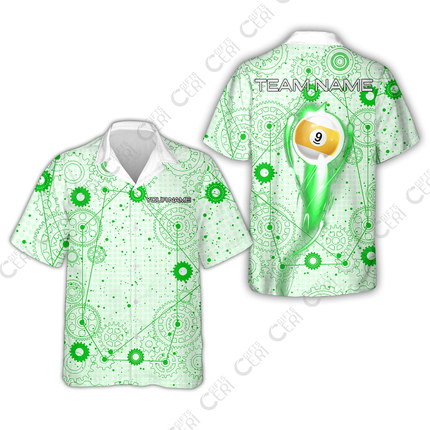 Customized Billiards Hawaiian Shirt, Personalized Billiard 9 Ball Lighting Gear Pattern Jersey Gift For Billiard Players