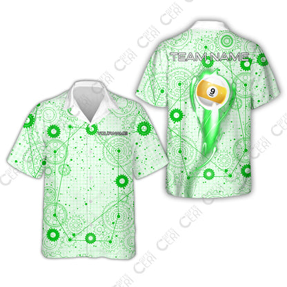Customized Billiards Hawaiian Shirt, Personalized Billiard 9 Ball Lighting Gear Pattern Jersey Gift For Billiard Players