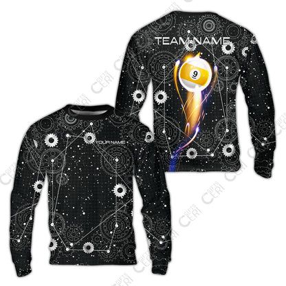 Customized Billiards Sweatshirt, Personalized Billiard 9 Ball Lighting Gear Pattern Jersey Gift For Billiard Players
