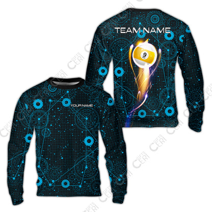 Customized Billiards Sweatshirt, Personalized Billiard 9 Ball Lighting Gear Pattern Jersey Gift For Billiard Players