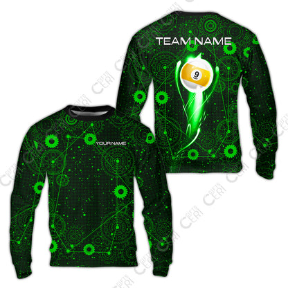 Customized Billiards Sweatshirt, Personalized Billiard 9 Ball Lighting Gear Pattern Jersey Gift For Billiard Players