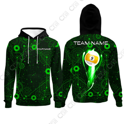 Customized Billiards Hoodies, Personalized Billiard 9 Ball Lighting Gear Pattern Jersey Gift For Billiard Players