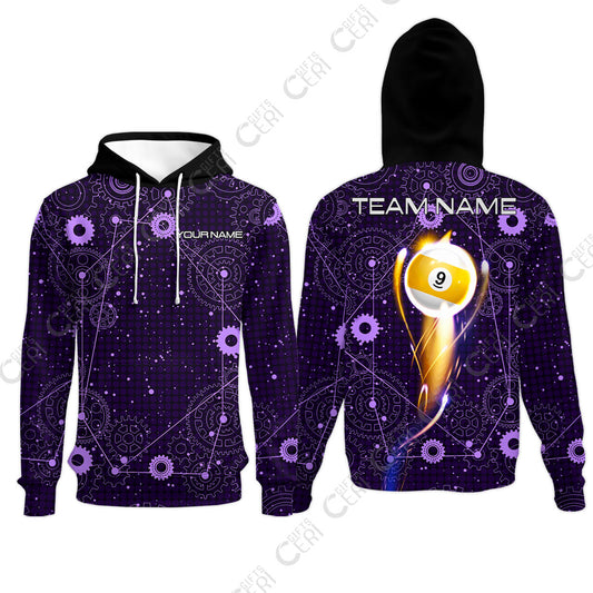 Customized Billiards Hoodies, Personalized Billiard 9 Ball Lighting Gear Pattern Jersey Gift For Billiard Players