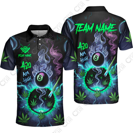 Customized Billiards Unisex Polo Shirt, Personalized 420 Aim High 8 Ball Pool Team Jersey Gift For Billiard Players