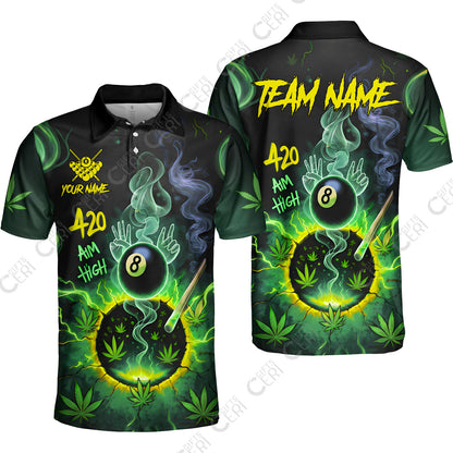 Customized Billiards Unisex Polo Shirt, Personalized 420 Aim High 8 Ball Pool Team Jersey Gift For Billiard Players