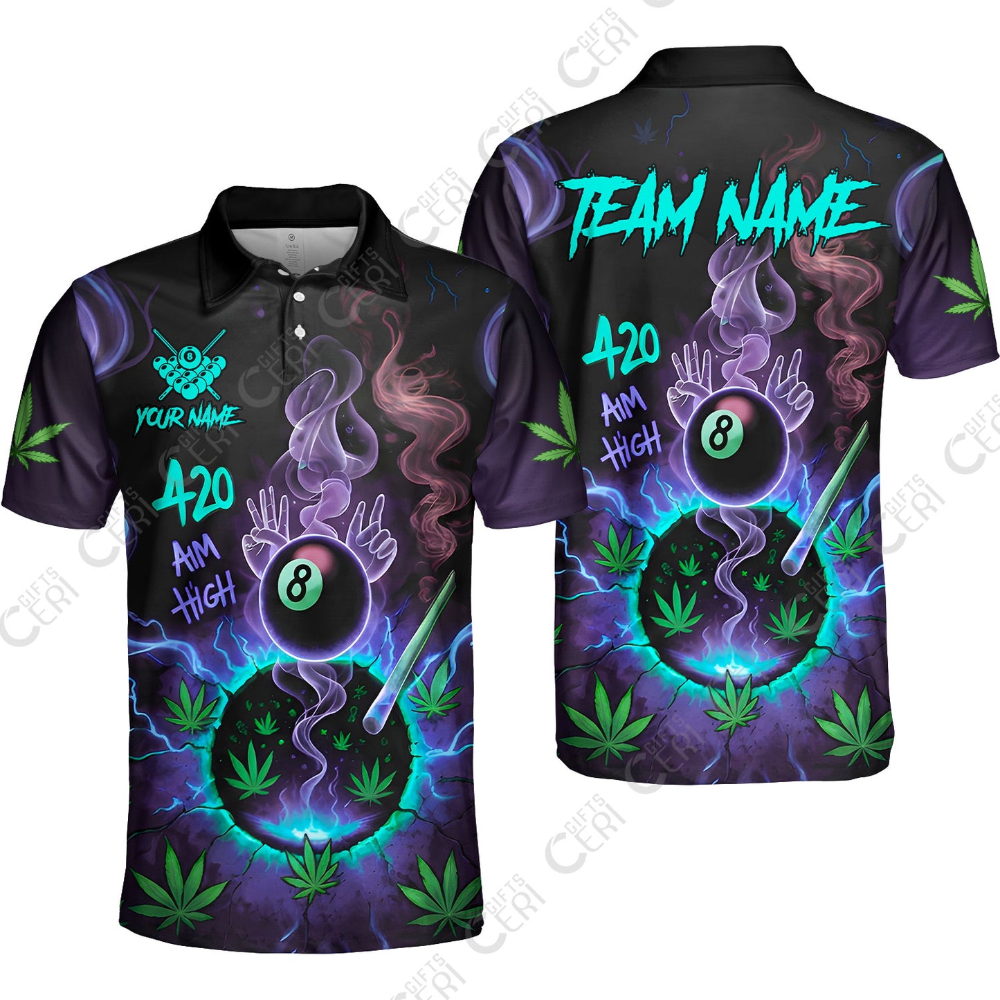 Customized Billiards Unisex Polo Shirt, Personalized 420 Aim High 8 Ball Pool Team Jersey Gift For Billiard Players