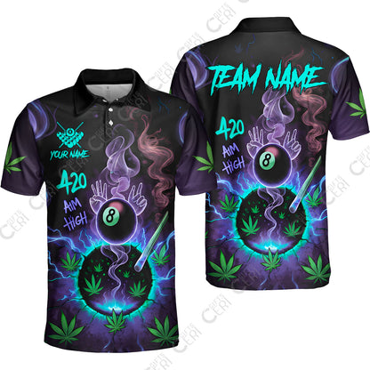 Customized Billiards Unisex Polo Shirt, Personalized 420 Aim High 8 Ball Pool Team Jersey Gift For Billiard Players