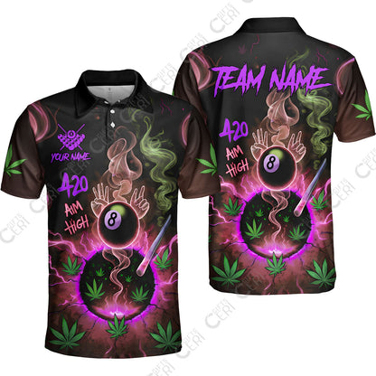 Customized Billiards Unisex Polo Shirt, Personalized 420 Aim High 8 Ball Pool Team Jersey Gift For Billiard Players