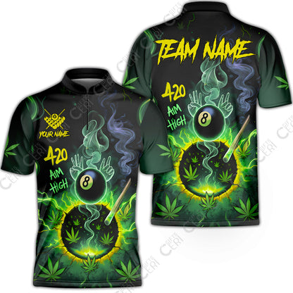 Customized Billiards Stand Collar Quarter-Zip Short Sleeve Jersey, Personalized 420 Aim High 8 Ball Pool Team Jersey